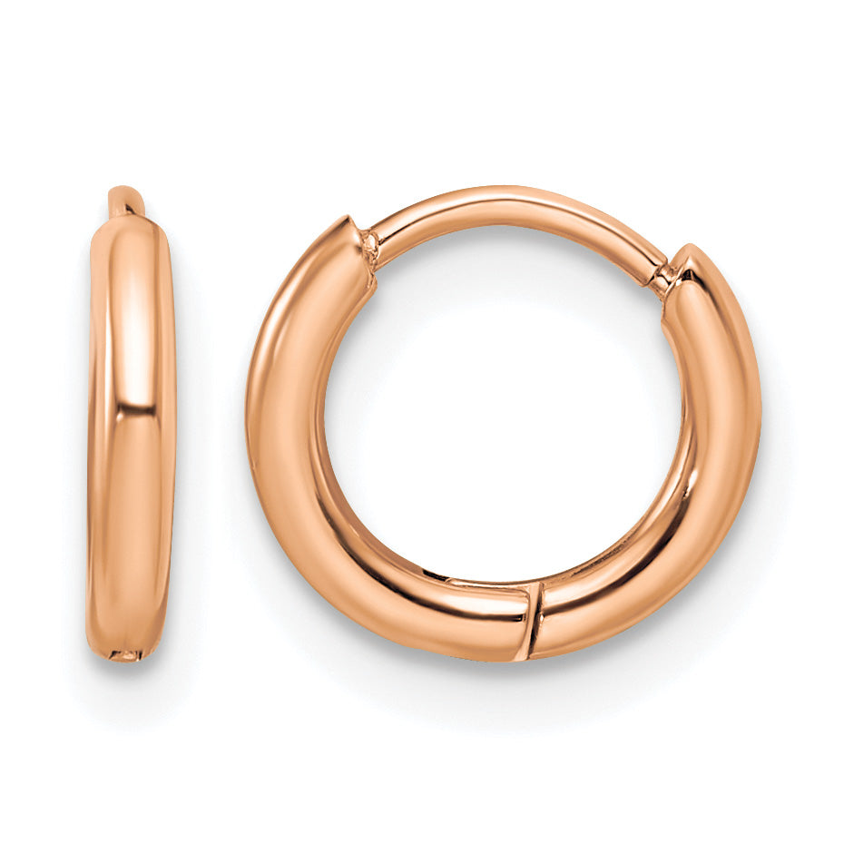 Stainless Steel Rose Gold-Tone Polished Hinged Huggie Hoop Earrings Main image