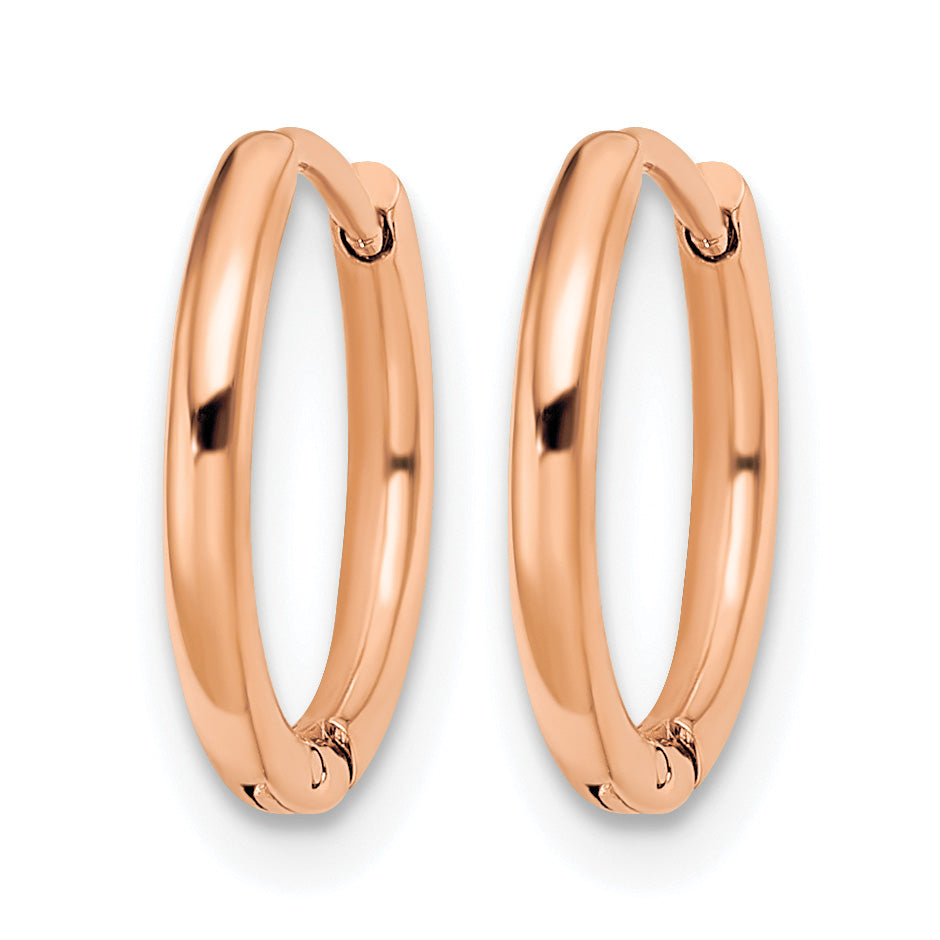 Stainless Steel Rose Gold-Tone Polished Hinged Huggie Hoop Earrings
