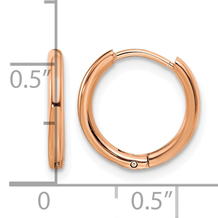 Stainless Steel Rose Gold-Tone Polished Hinged Huggie Hoop Earrings