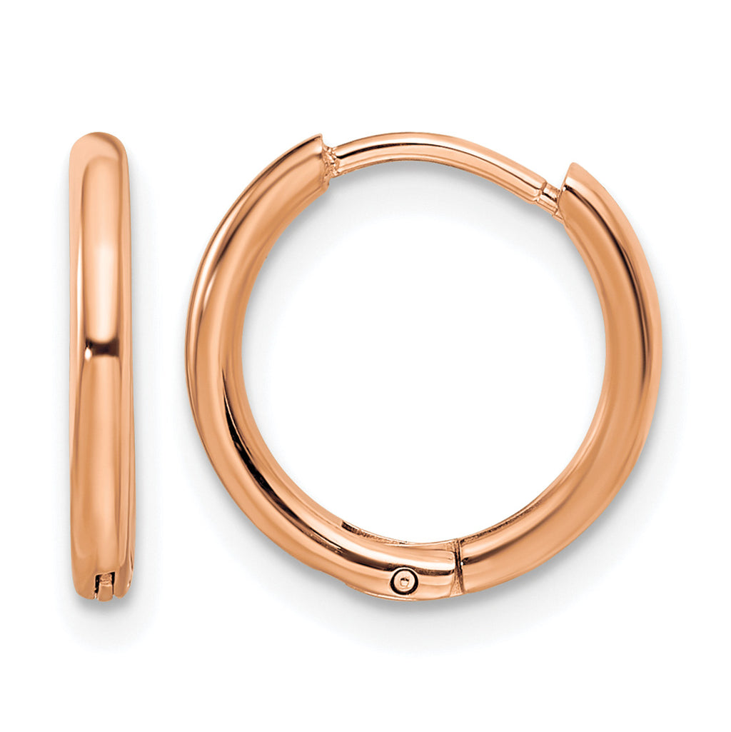 Stainless Steel Rose Gold-Tone Polished Hinged Huggie Hoop Earrings