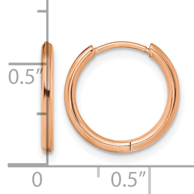 Stainless Steel Rose Gold-Tone Polished Hinged Huggie Hoop Earrings
