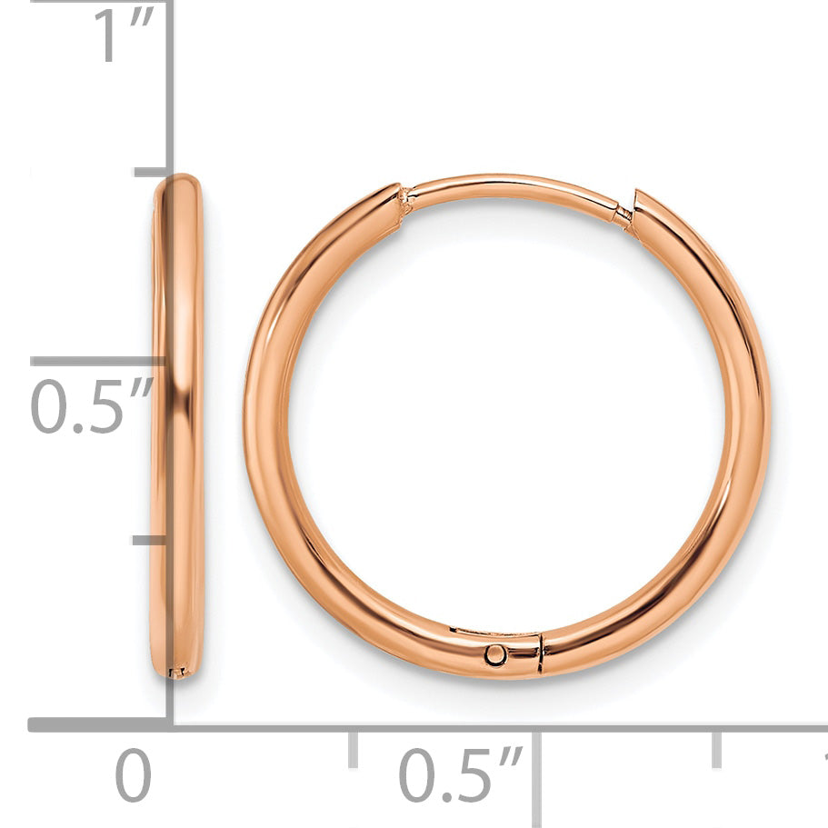 Stainless Steel Rose Gold-Tone Polished Hinged Huggie Hoop Earrings for Women