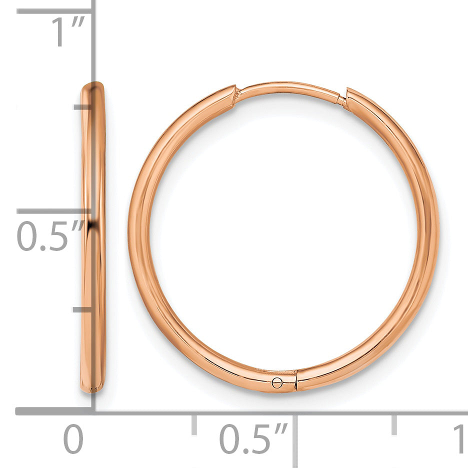 Stainless Steel Rose Gold-Tone Polished Hinged Huggie Hoop Earrings for Women