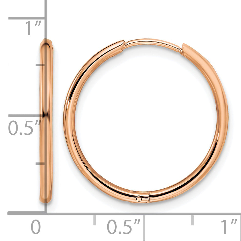 Stainless Steel Rose Gold-Tone Polished Hinged Huggie Hoop Earrings for Women