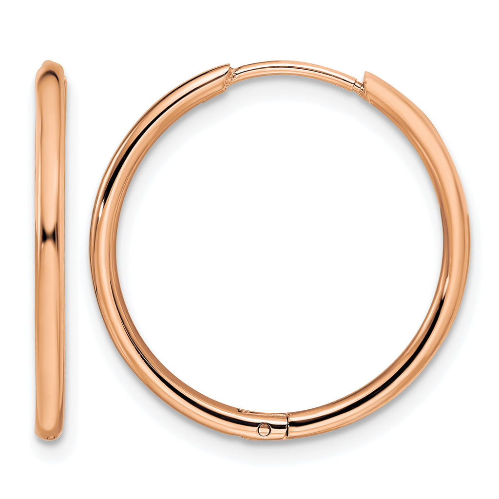 Stainless Steel Rose Gold-Tone Polished Hinged Huggie Hoop Earrings for Women