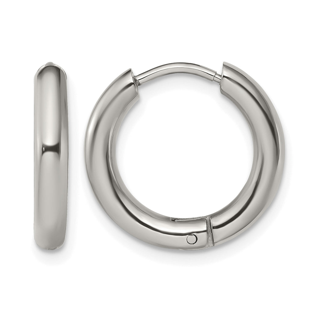 Stainless Steel Polished Hinged Huggie Hoop Earrings for Women