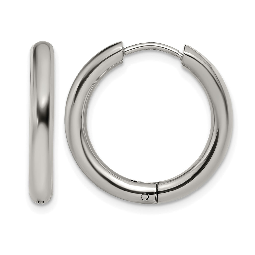 Stainless Steel Polished Hinged Huggie Hoop Earrings for Women