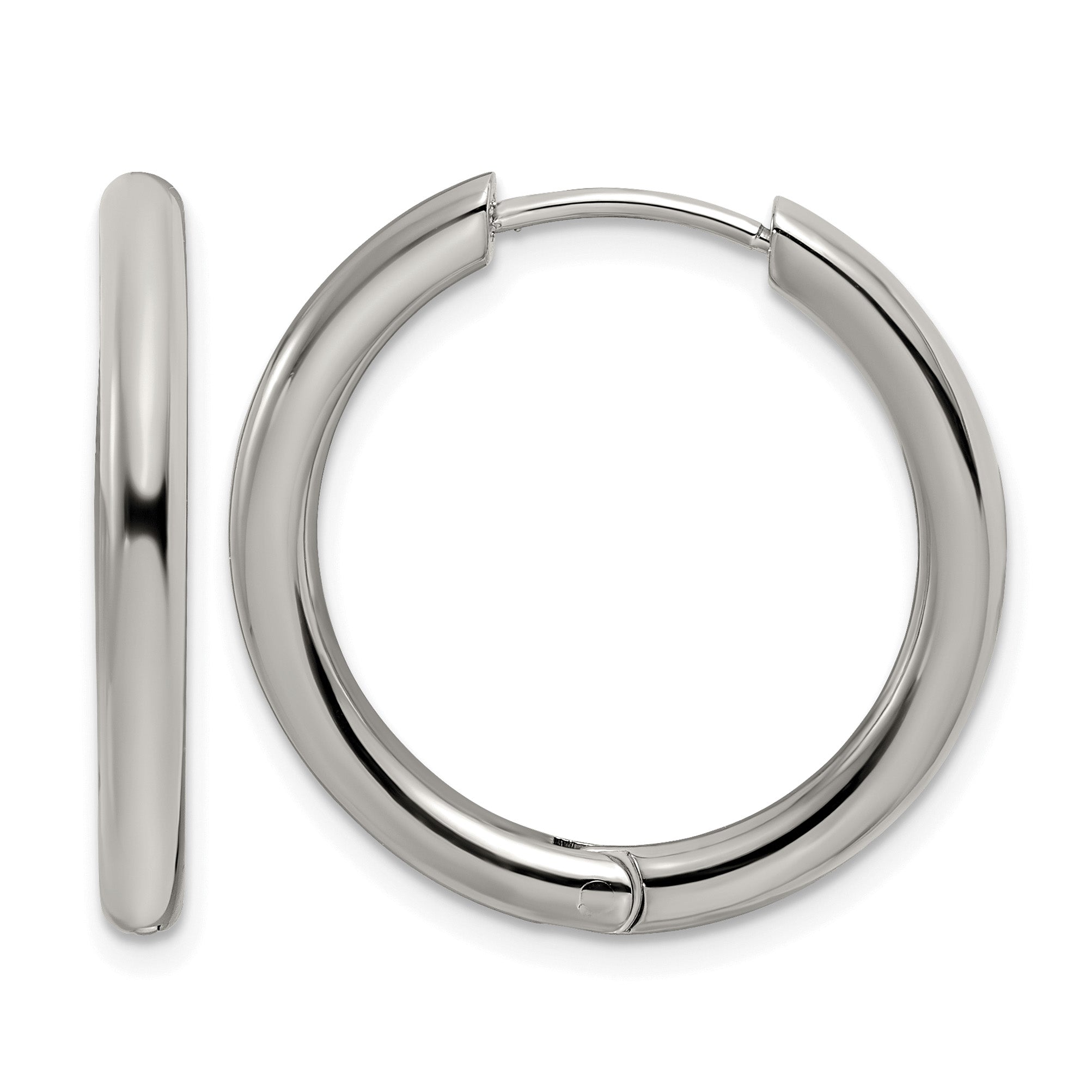 Stainless Steel Polished Hinged Huggie Hoop Earrings for Women