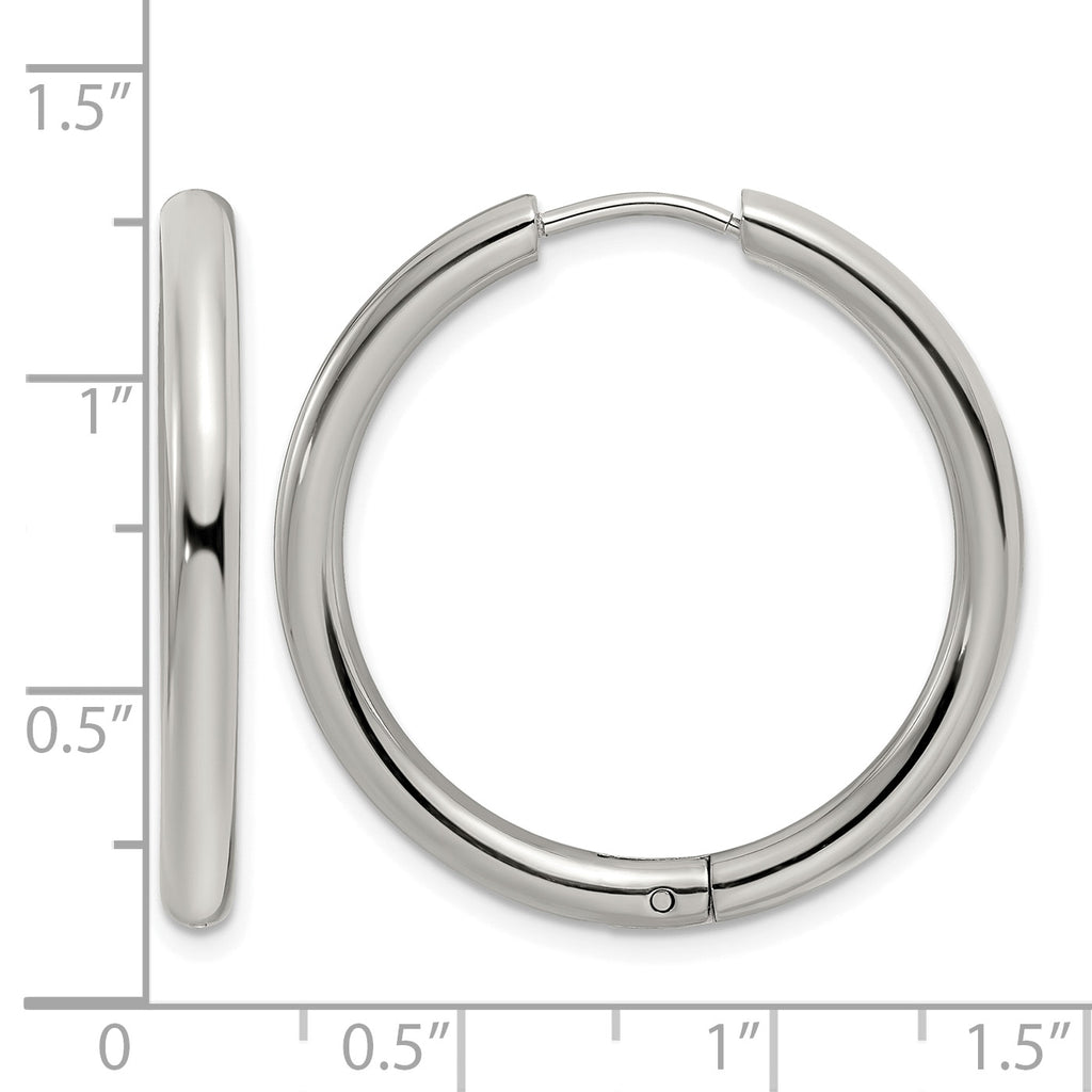 Stainless Steel Polished Hinged Huggie Hoop Earrings for Women