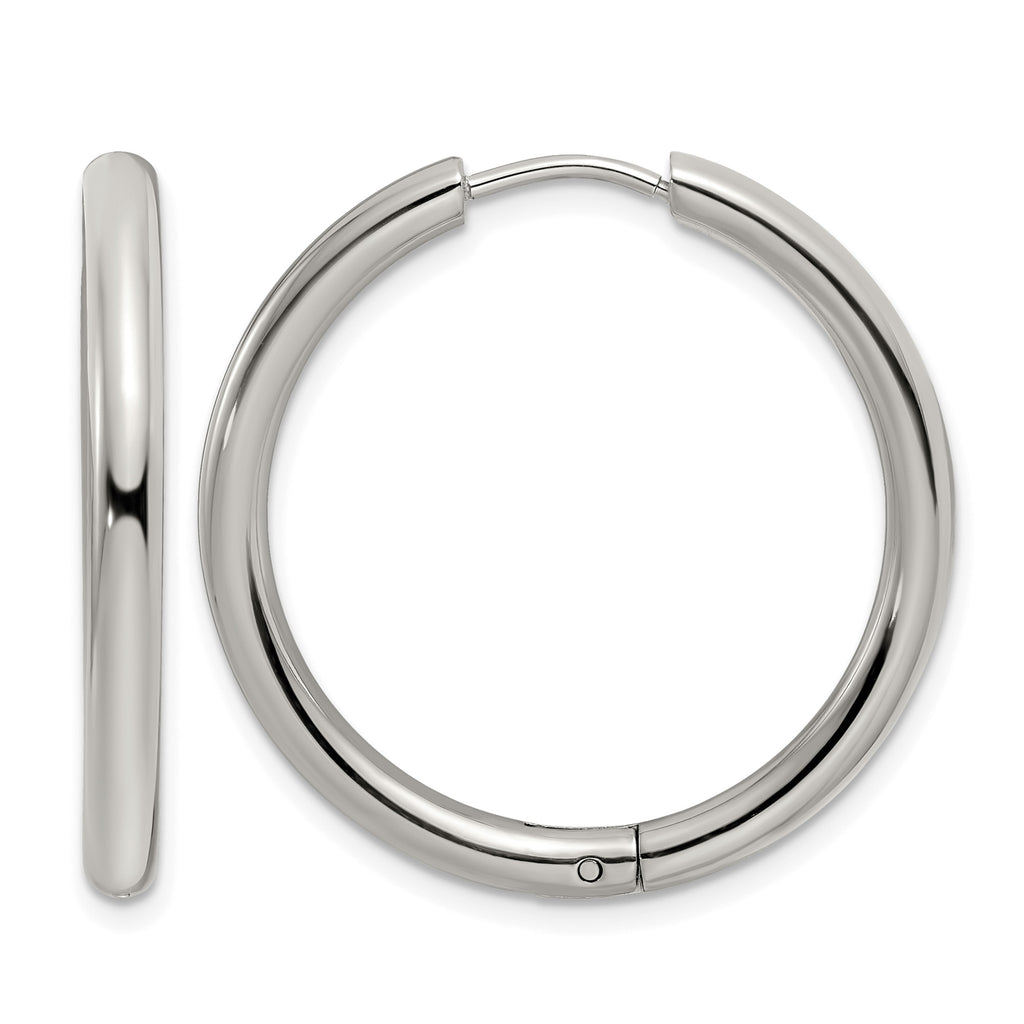 Stainless Steel Polished Hinged Huggie Hoop Earrings for Women