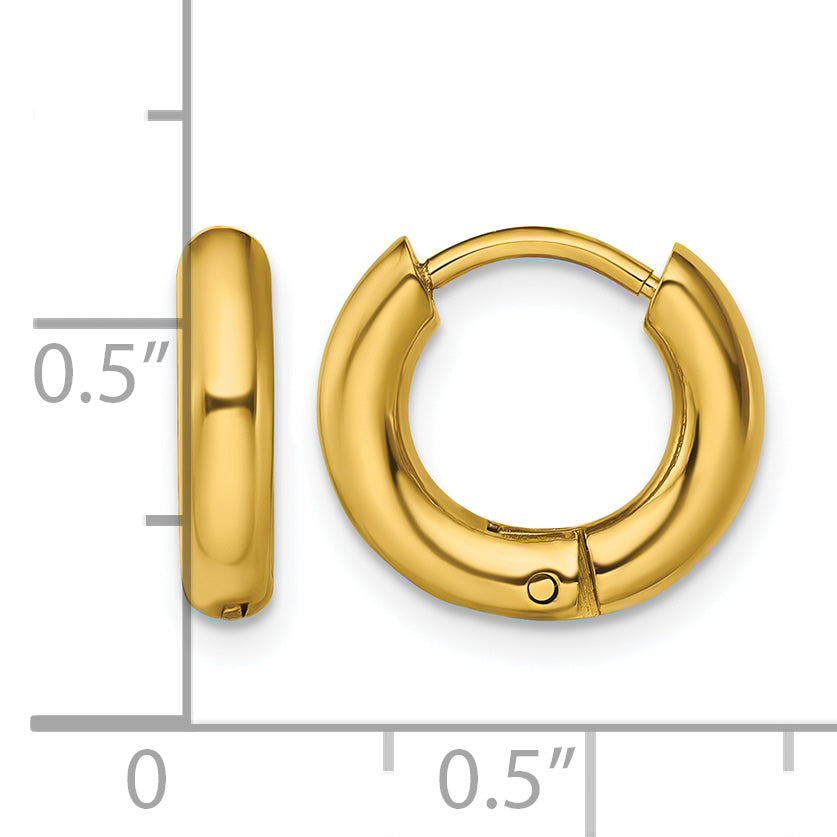 Stainless Steel Gold-Tone Polished Hinged Huggie Hoop Earrings for Women