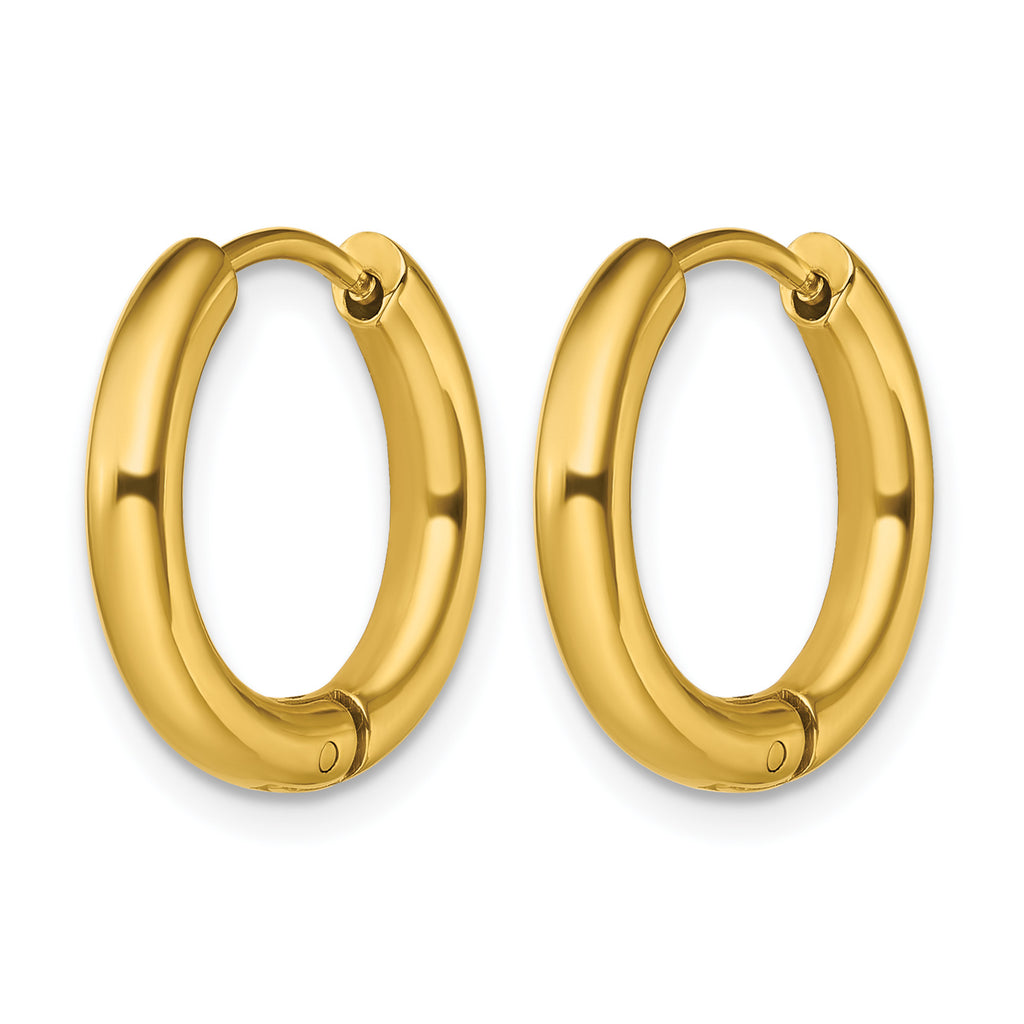 Stainless Steel Gold-Tone Polished Hinged Huggie Hoop Earrings for Women
