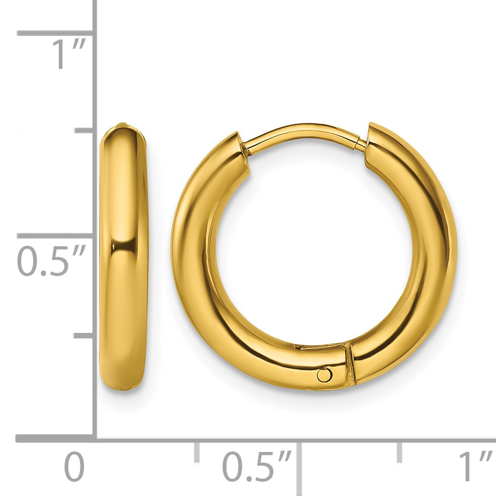 Stainless Steel Gold-Tone Polished Hinged Huggie Hoop Earrings for Women