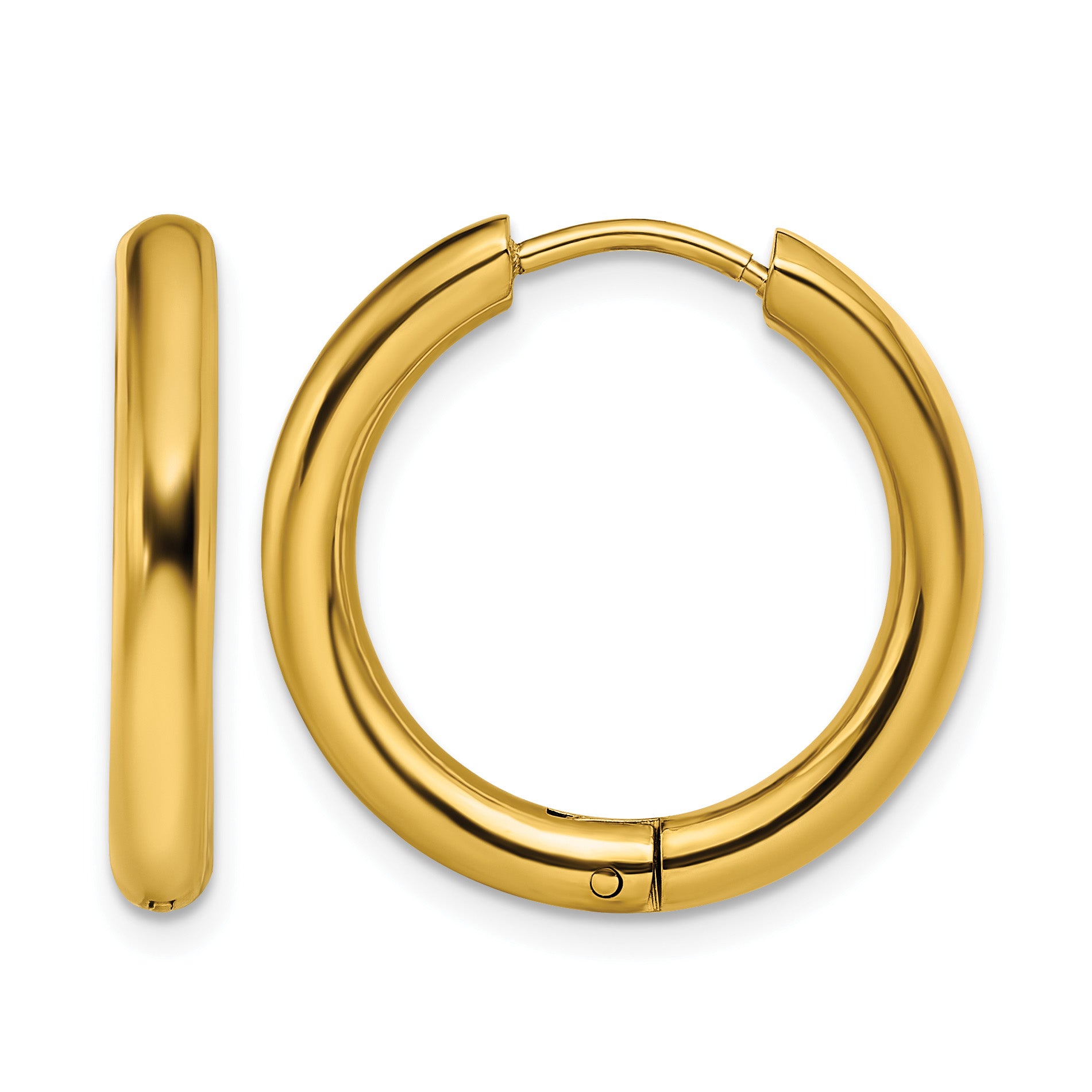 Stainless Steel Gold-Tone Polished Hinged Huggie Hoop Earrings for Women