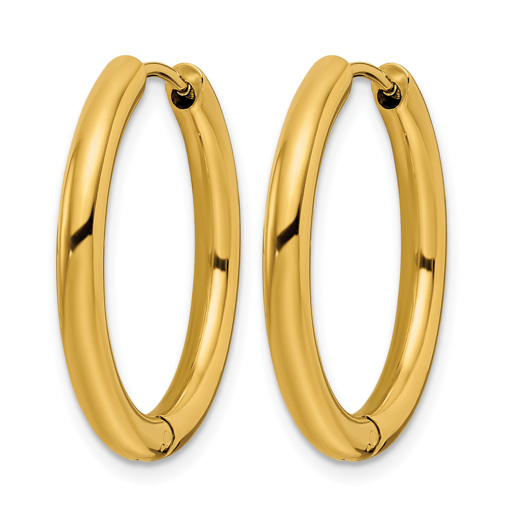 Stainless Steel Gold-Tone Polished Hinged Huggie Hoop Earrings for Women