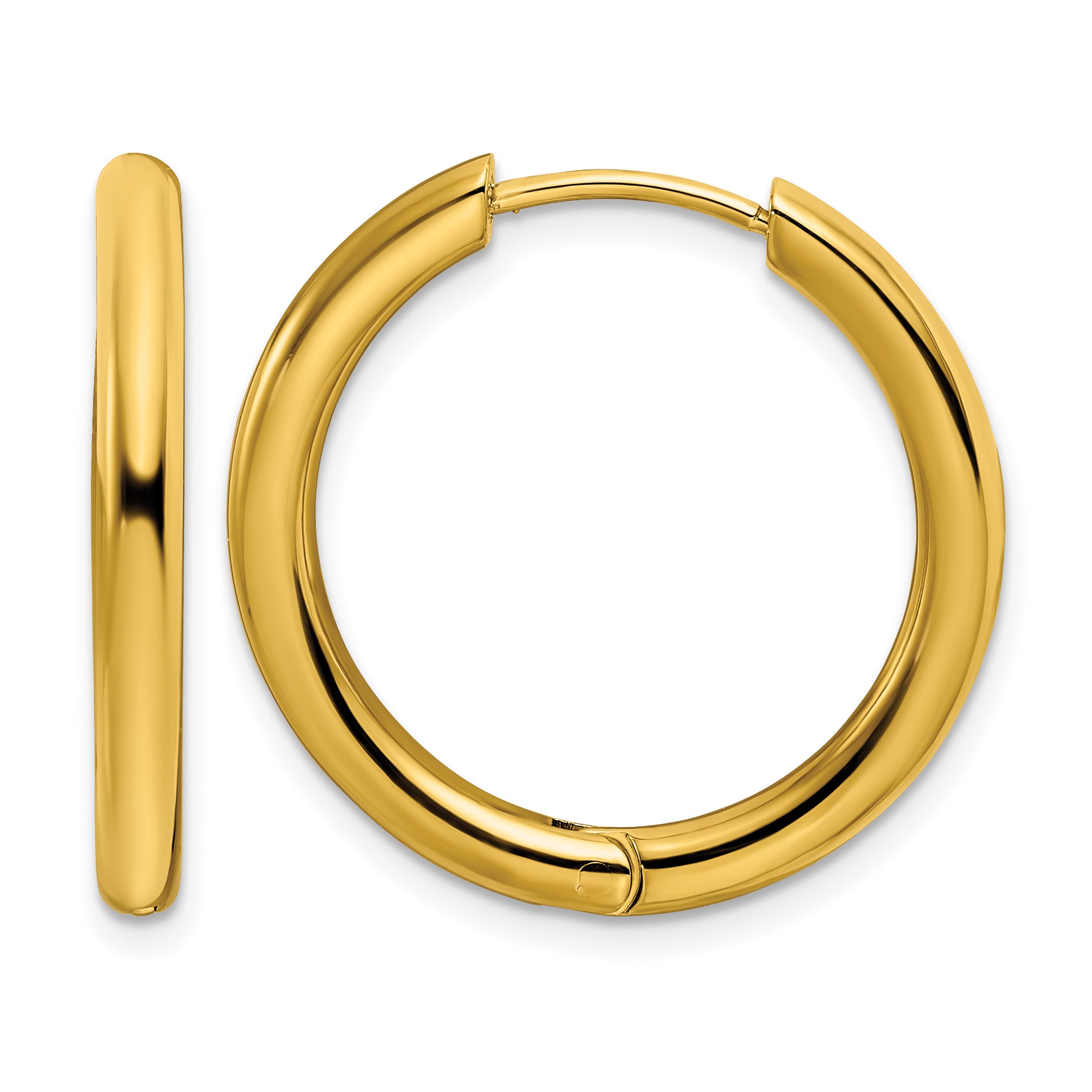 Stainless Steel Gold-Tone Polished Hinged Huggie Hoop Earrings for Women