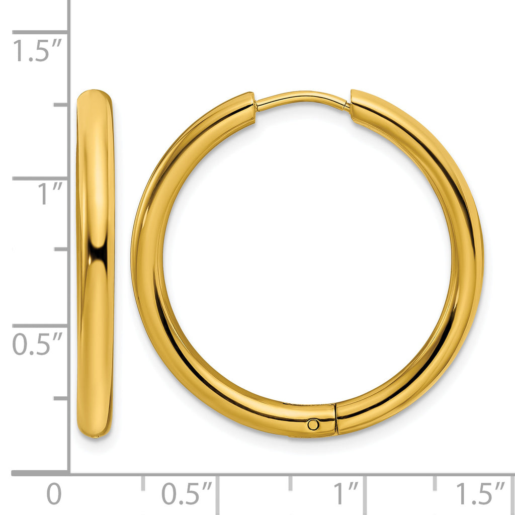 Stainless Steel Gold-Tone Polished Hinged Huggie Hoop Earrings for Women