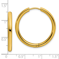 Chisel Stainless Steel Polished Yellow IP-plated 3mm Hinged Hoop Earrings