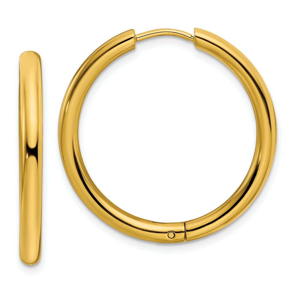 Chisel Stainless Steel Polished Yellow IP-plated 3mm Hinged Hoop Earrings
