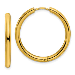 Chisel Stainless Steel Polished Yellow IP-plated 3mm Hinged Hoop Earrings