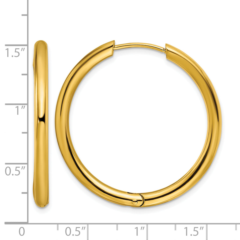 Stainless Steel Gold-Tone Polished Hinged Huggie Hoop Earrings for Women