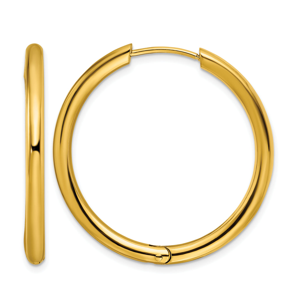 Stainless Steel Gold-Tone Polished Hinged Huggie Hoop Earrings for Women