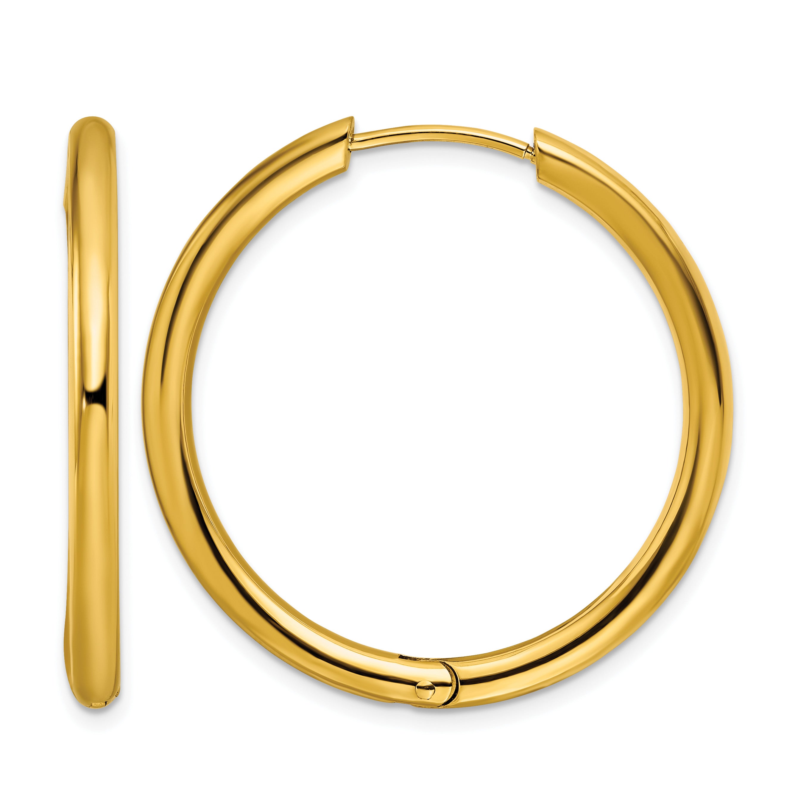 Stainless Steel Gold-Tone Polished Hinged Huggie Hoop Earrings for Women