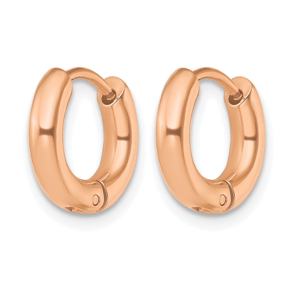 Stainless Steel Rose Gold-Tone Polished Hinged Huggie Hoop Earrings for Women