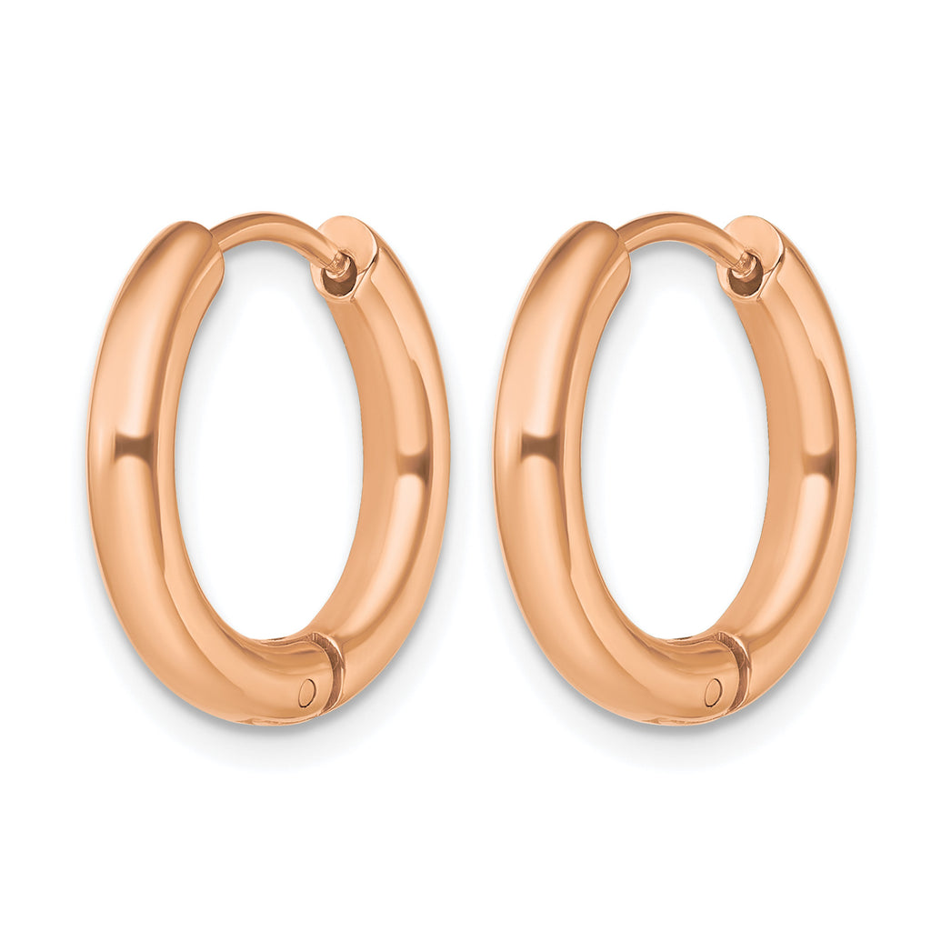 Stainless Steel Rose Gold-Tone Polished Hinged Huggie Hoop Earrings for Women