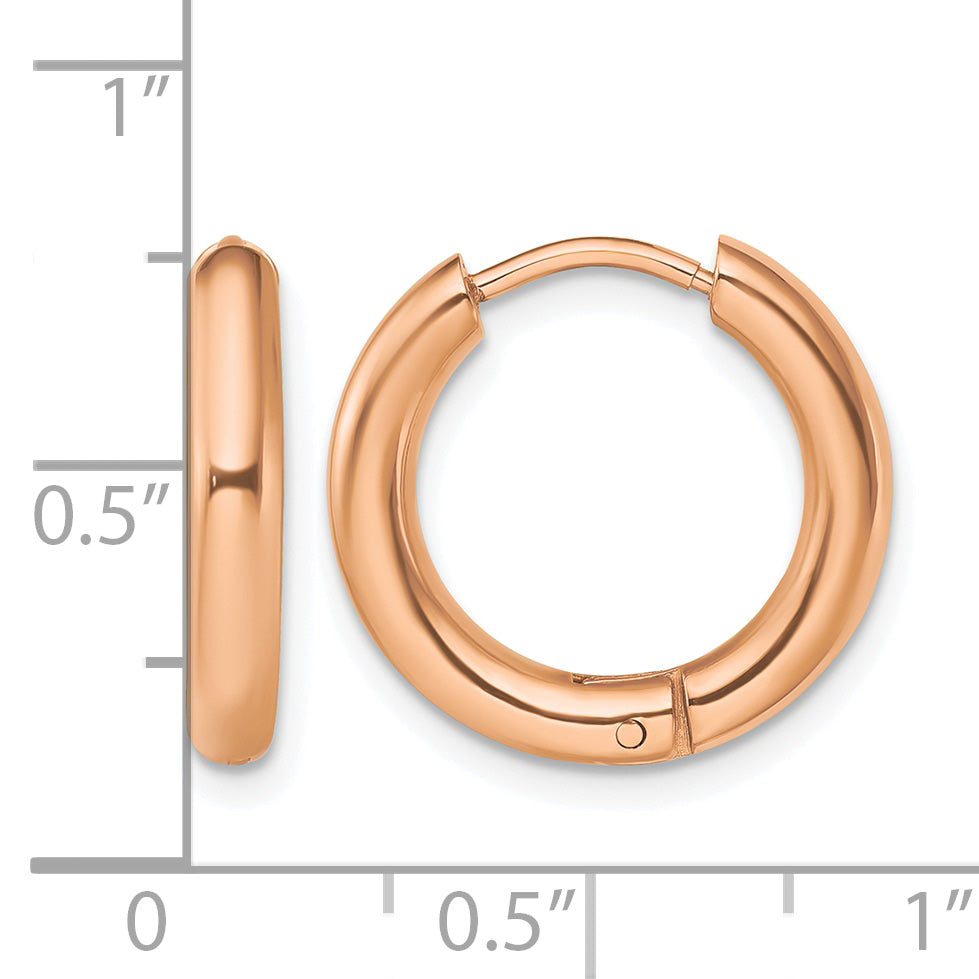 Stainless Steel Rose Gold-Tone Polished Hinged Huggie Hoop Earrings for Women