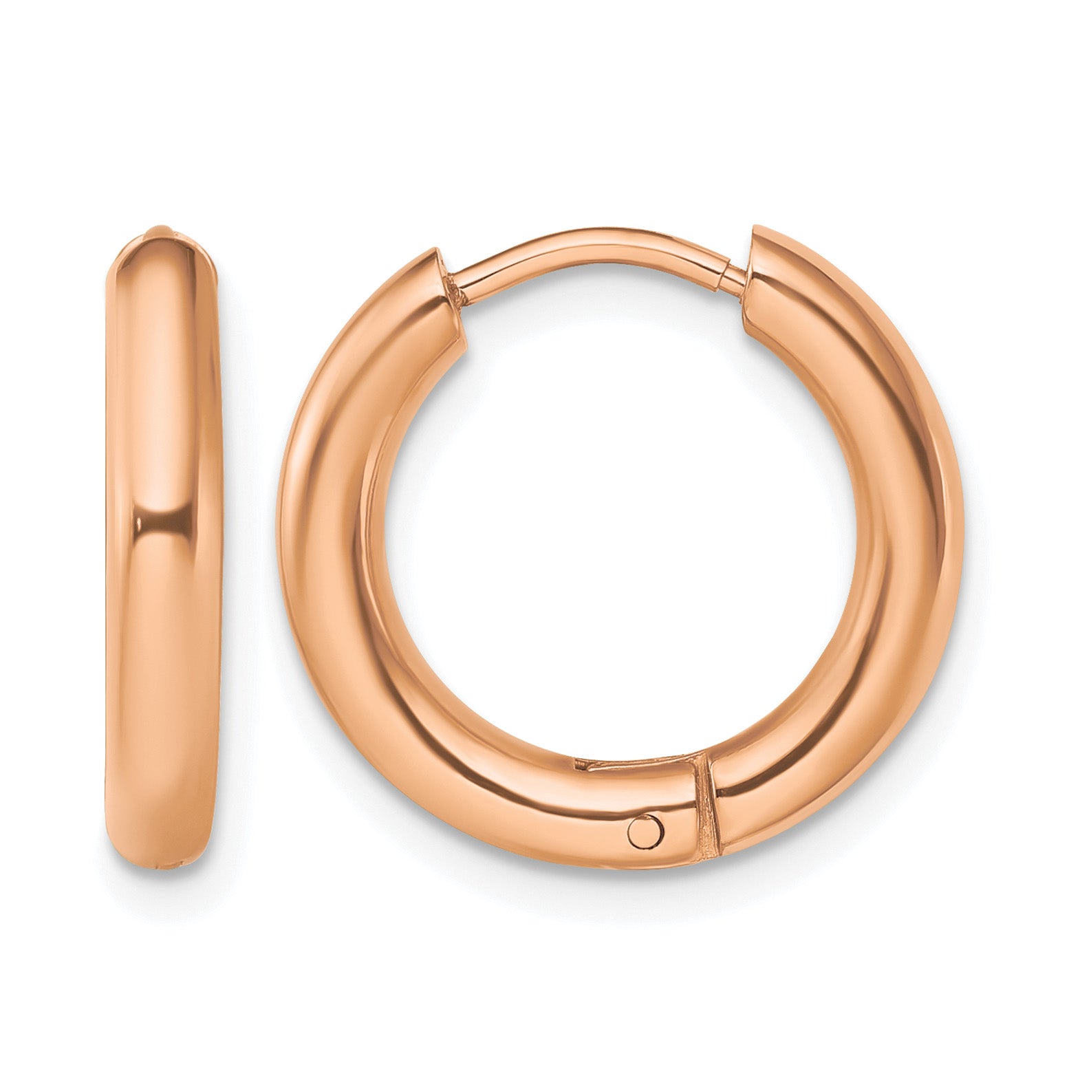 Stainless Steel Rose Gold-Tone Polished Hinged Huggie Hoop Earrings for Women Main image