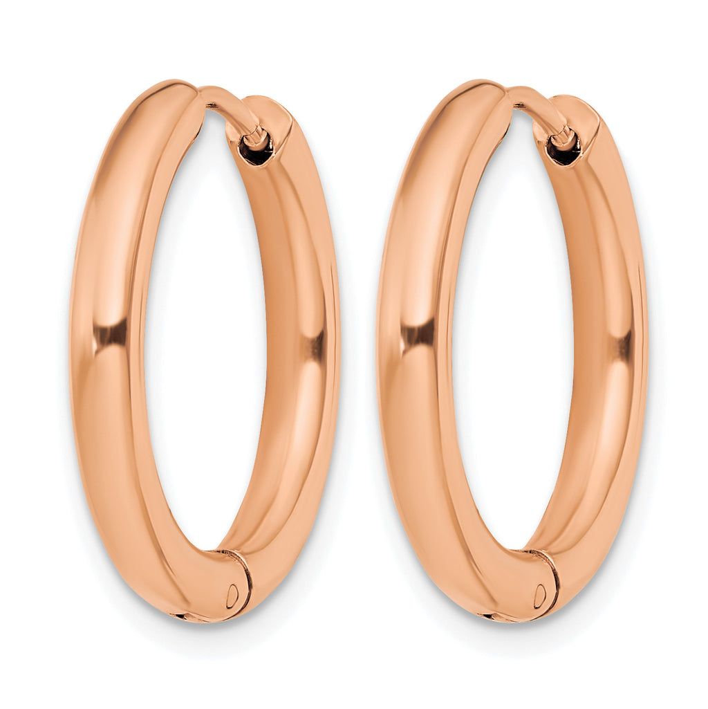 Stainless Steel Rose Gold-Tone Polished Hinged Huggie Hoop Earrings for Women