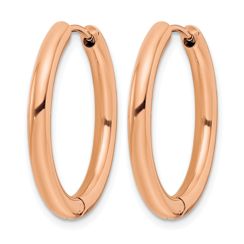 Stainless Steel Rose Gold-Tone Polished Hinged Huggie Hoop Earrings for Women