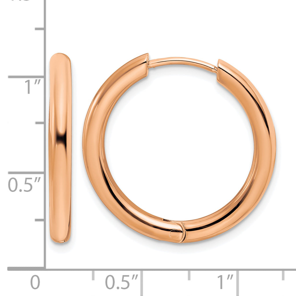 Stainless Steel Rose Gold-Tone Polished Hinged Huggie Hoop Earrings for Women