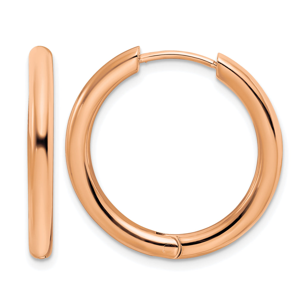 Stainless Steel Rose Gold-Tone Polished Hinged Huggie Hoop Earrings for Women