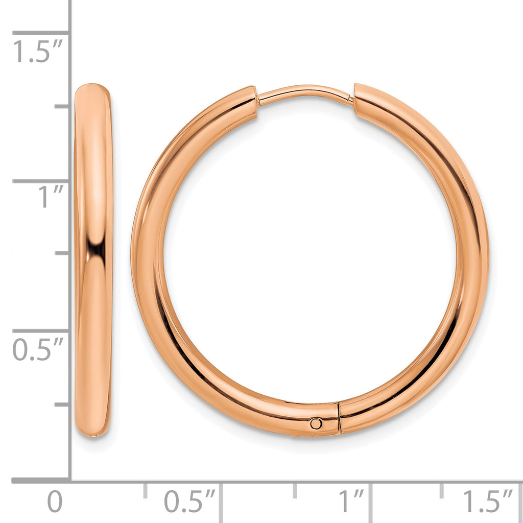 Stainless Steel Rose Gold-Tone Polished Hinged Huggie Hoop Earrings for Women