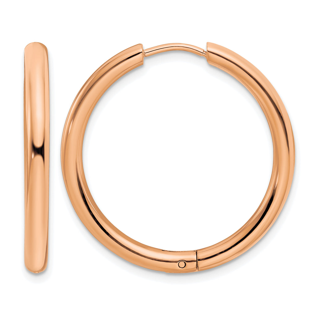 Stainless Steel Rose Gold-Tone Polished Hinged Huggie Hoop Earrings for Women