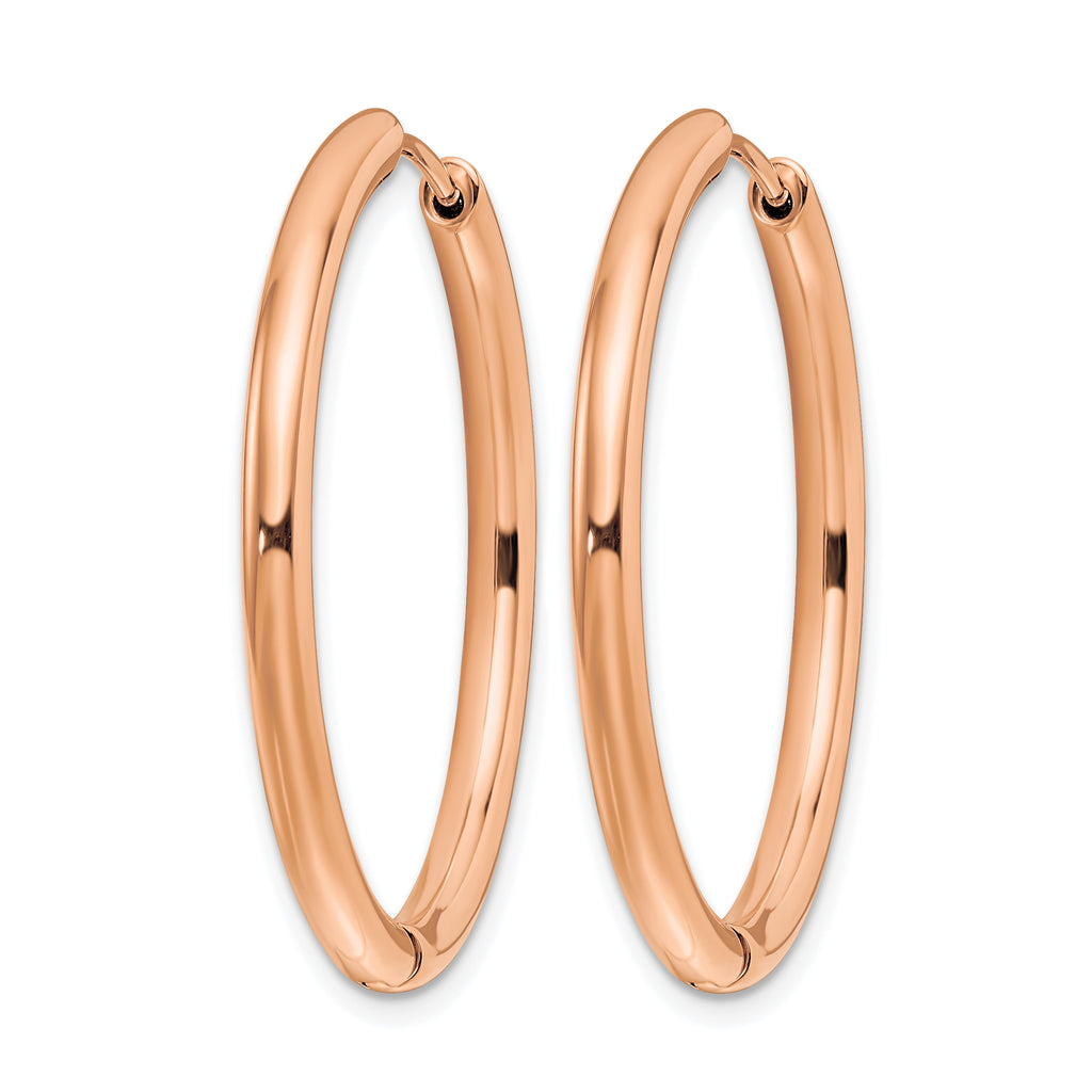 Stainless Steel Rose Gold-Tone Polished Hinged Huggie Hoop Earrings for Women
