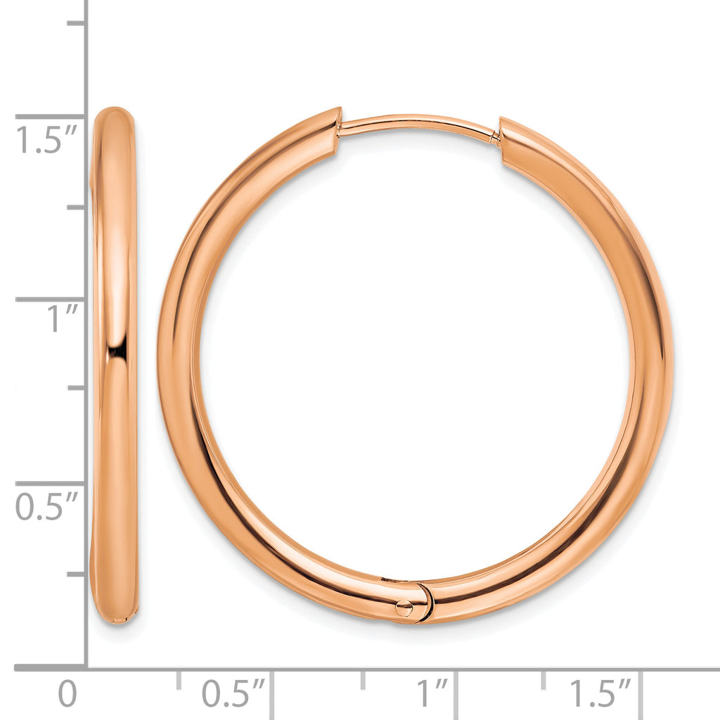 Stainless Steel Rose Gold-Tone Polished Hinged Huggie Hoop Earrings for Women