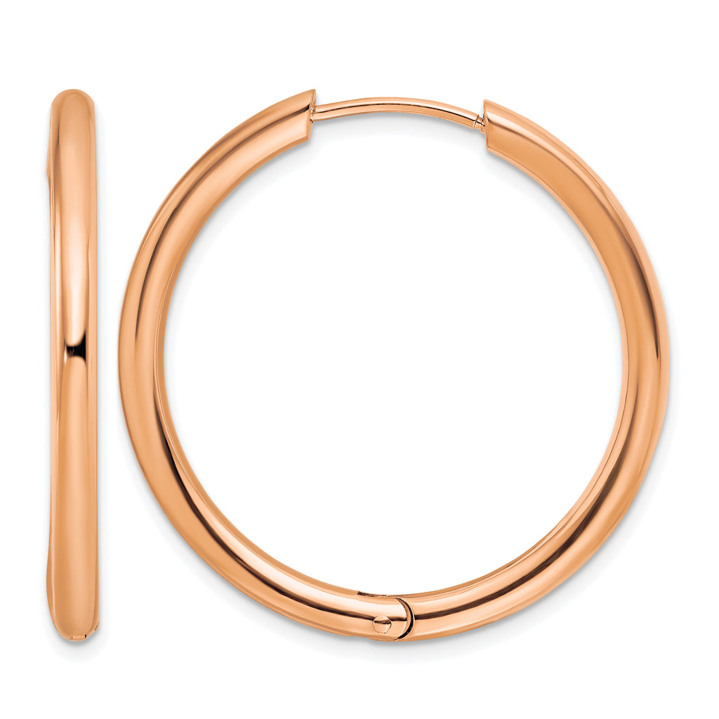 Stainless Steel Rose Gold-Tone Polished Hinged Huggie Hoop Earrings for Women