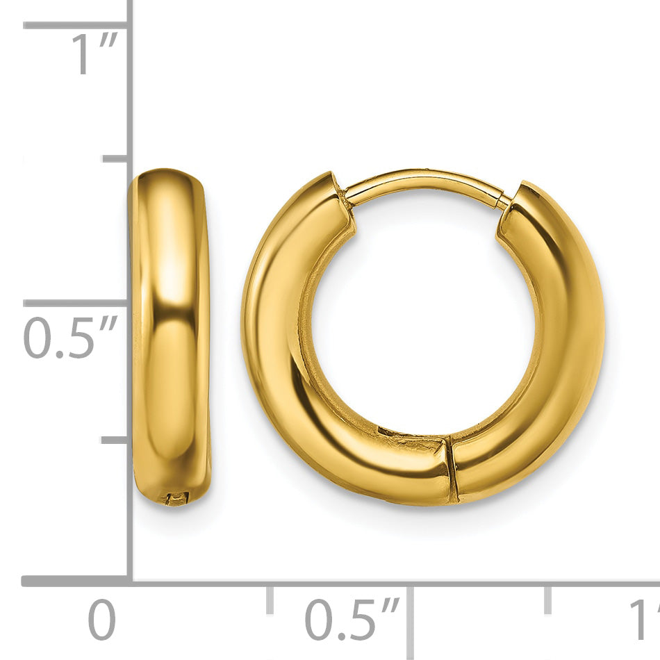 Stainless Steel Gold-Tone Polished Hinged Huggie Hoop Earrings for Women