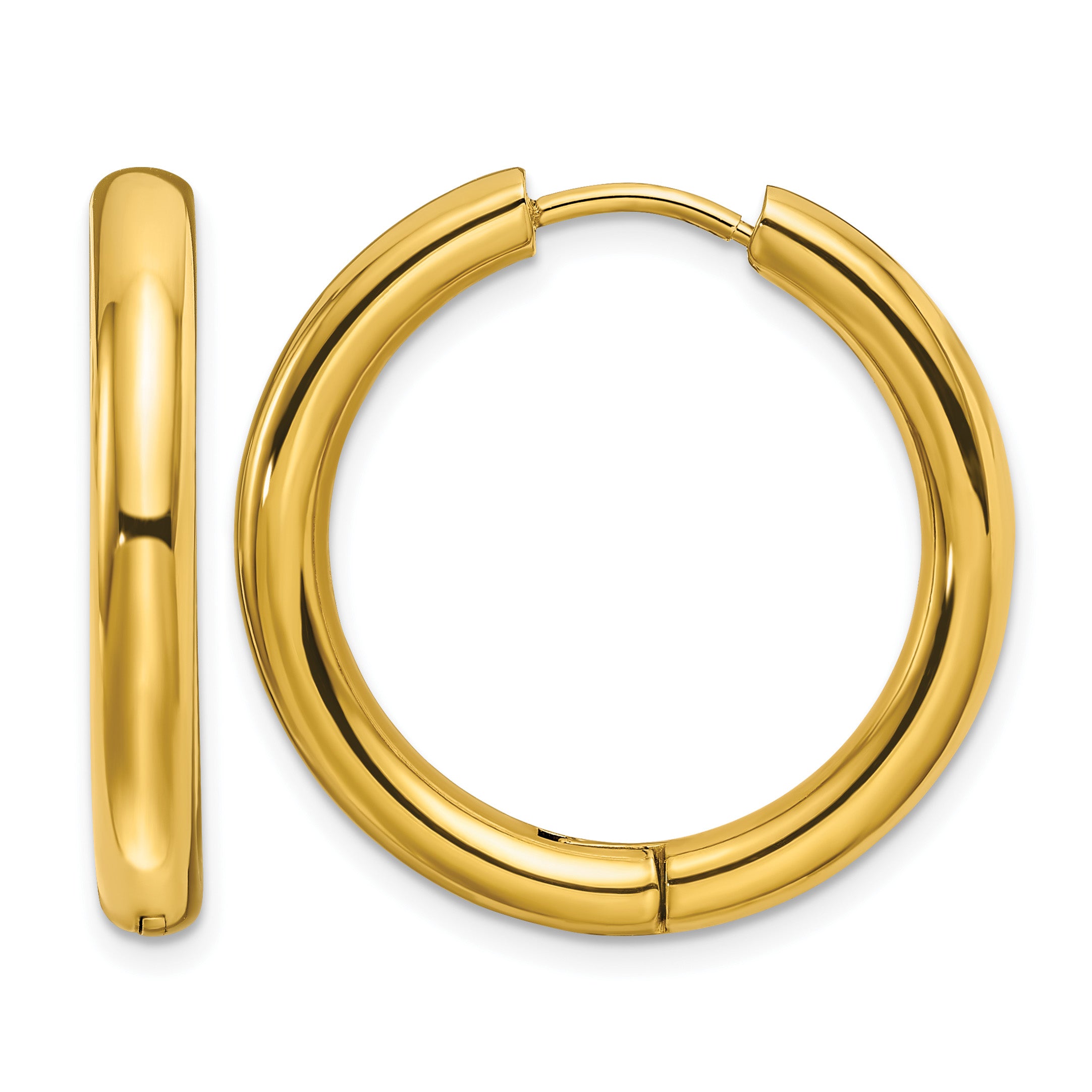 Stainless Steel Gold-Tone Polished Hinged Huggie Hoop Earrings for Women