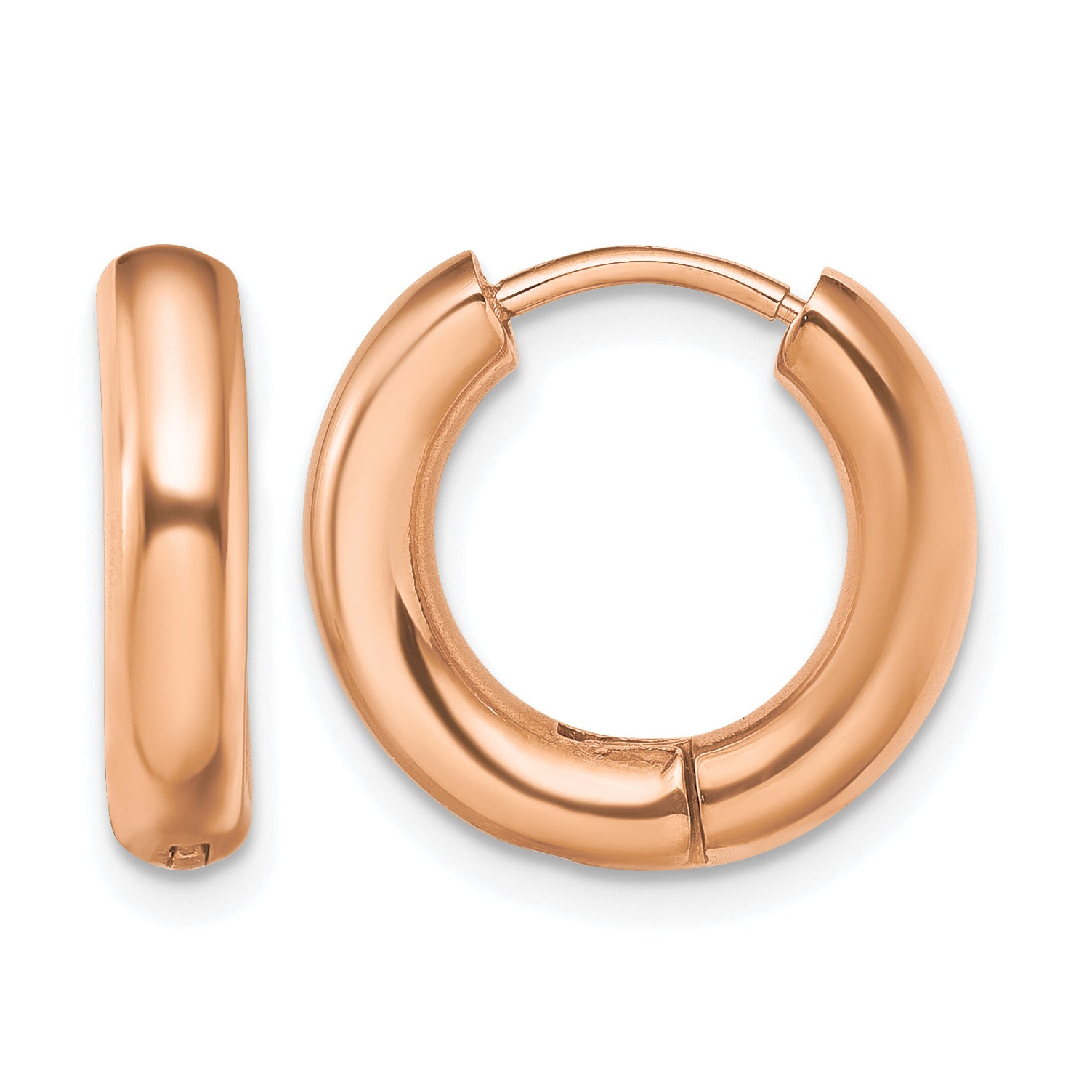 Stainless Steel Rose Gold-Tone Polished Hinged Huggie Hoop Earrings for Women Main image
