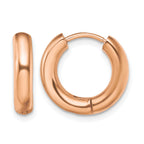 Stainless Steel Rose Gold-Tone Polished Hinged Huggie Hoop Earrings for Women