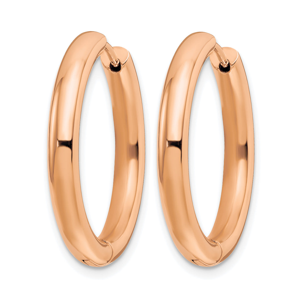 Stainless Steel Rose Gold-Tone Polished Hinged Huggie Hoop Earrings for Women