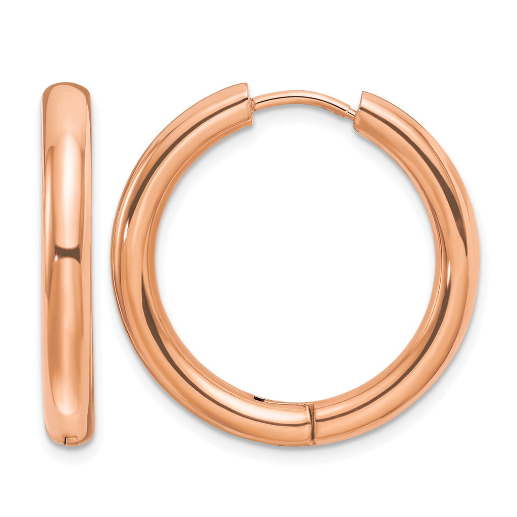 Stainless Steel Rose Gold-Tone Polished Hinged Huggie Hoop Earrings for Women