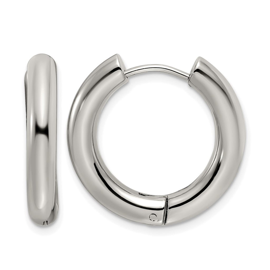Stainless Steel Polished Hinged Huggie Hoop Earrings for Women