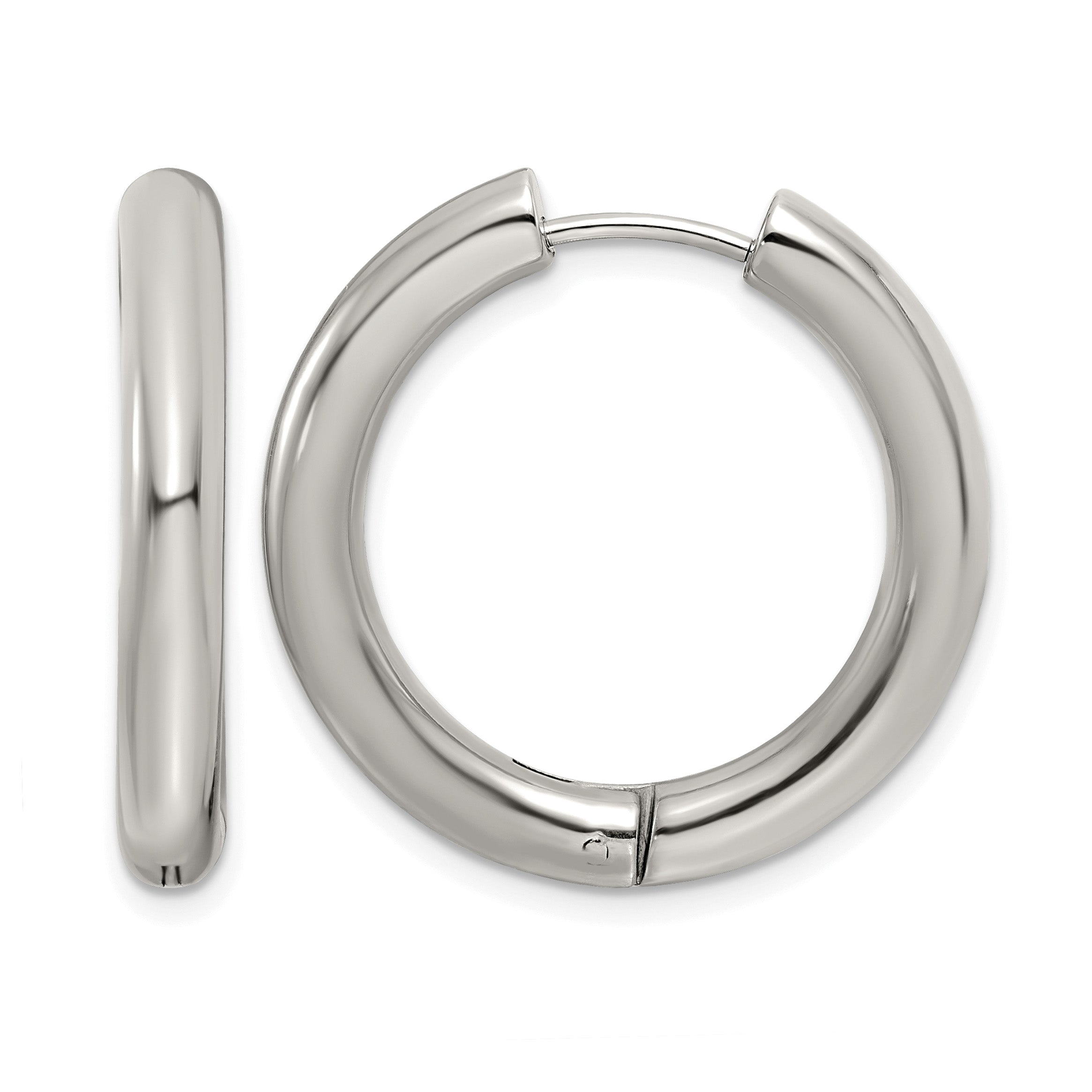 Stainless Steel Polished Hinged Huggie Hoop Earrings for Women Main image