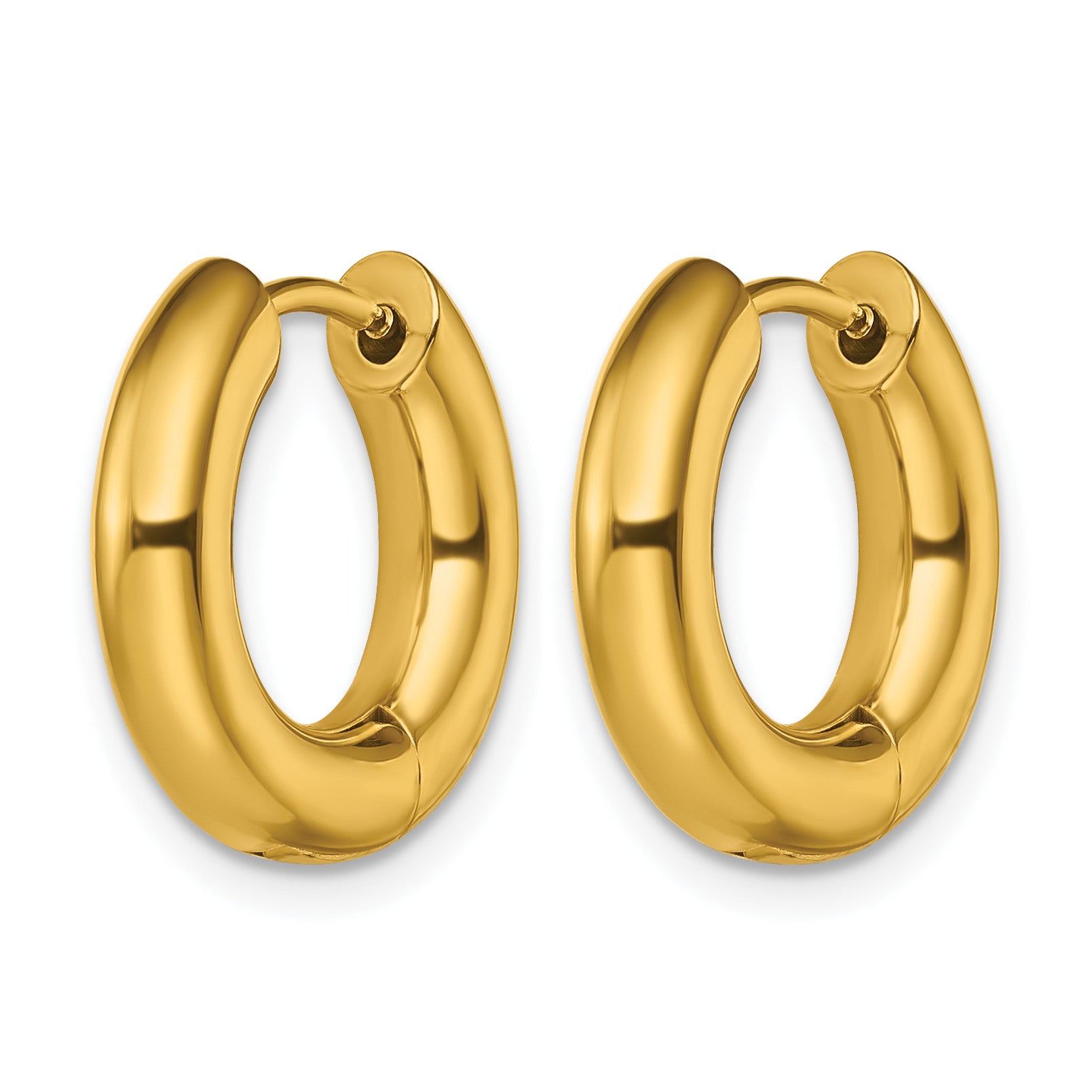 Stainless Steel Gold-Tone Polished Hinged Huggie Hoop Earrings for Women