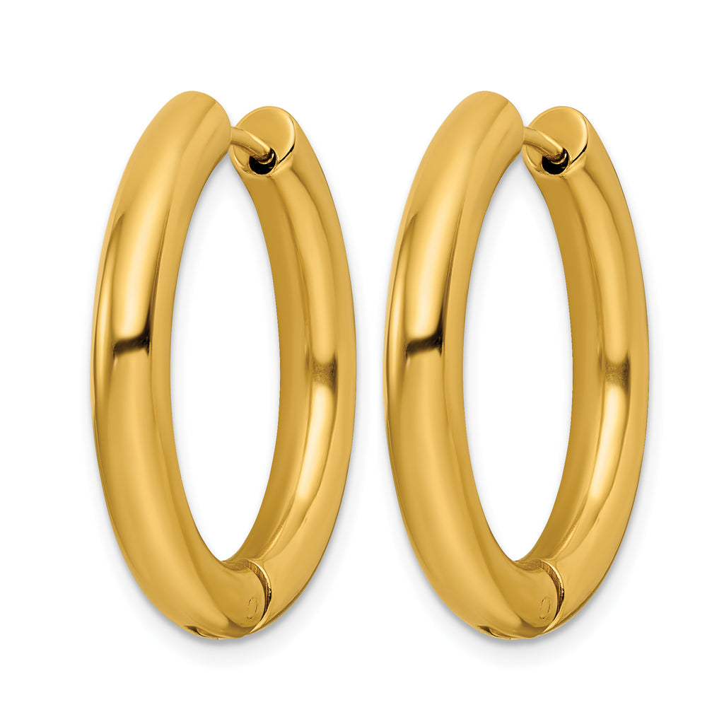 Stainless Steel Gold-Tone Polished Hinged Huggie Hoop Earrings
